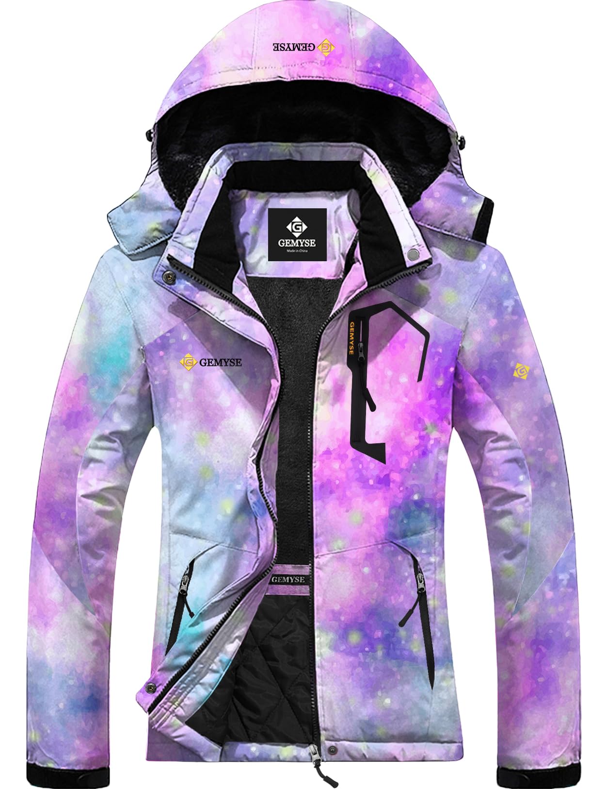 GEMYSE Women's Ski Snow Jacket Warm Winter Waterproof Coat Snowboard Rain Jacket Hooded Windproof Windbreaker